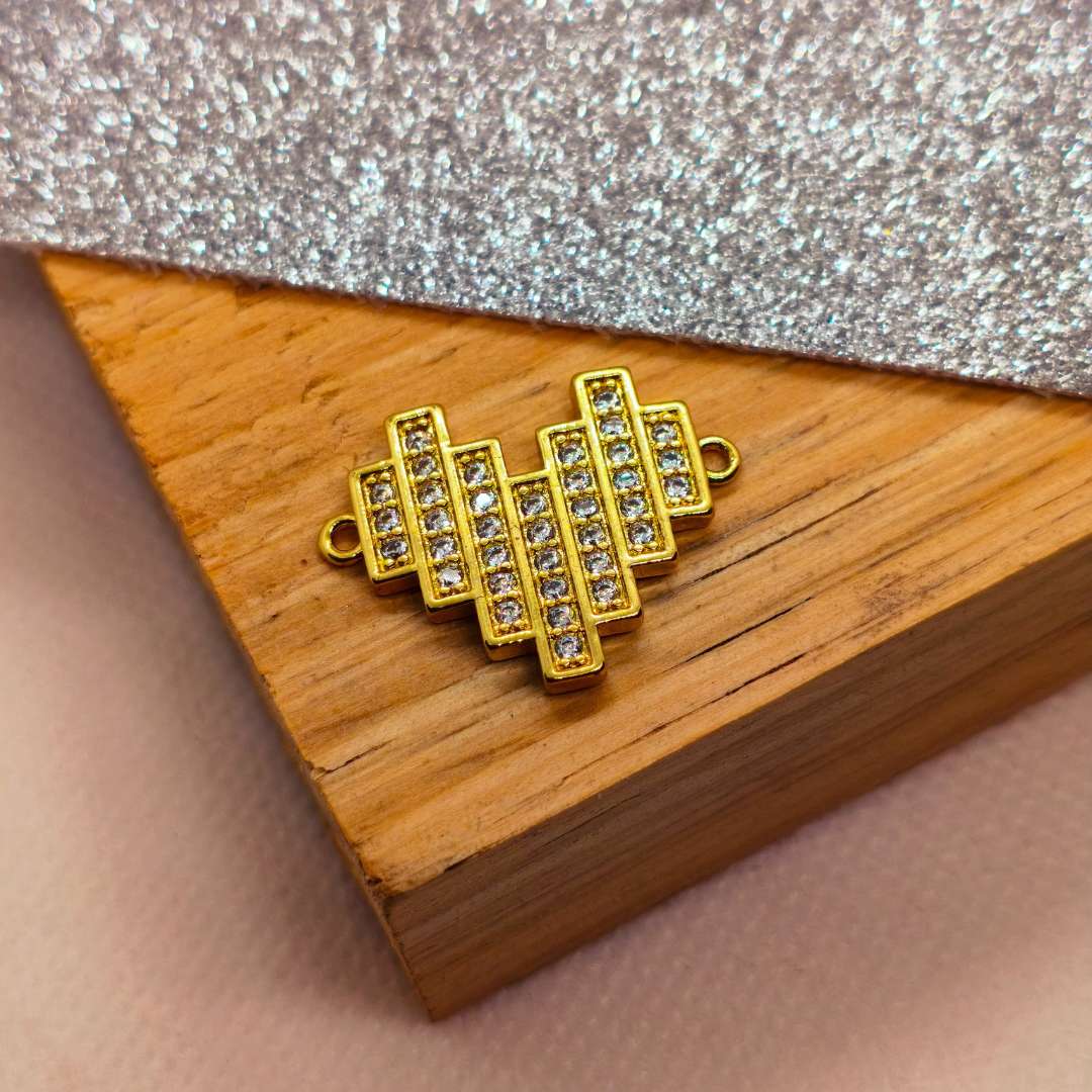 Conector Gold Filled Zircon Corazon Cuadriculado 20 mm - Paquete de 1 Unidades