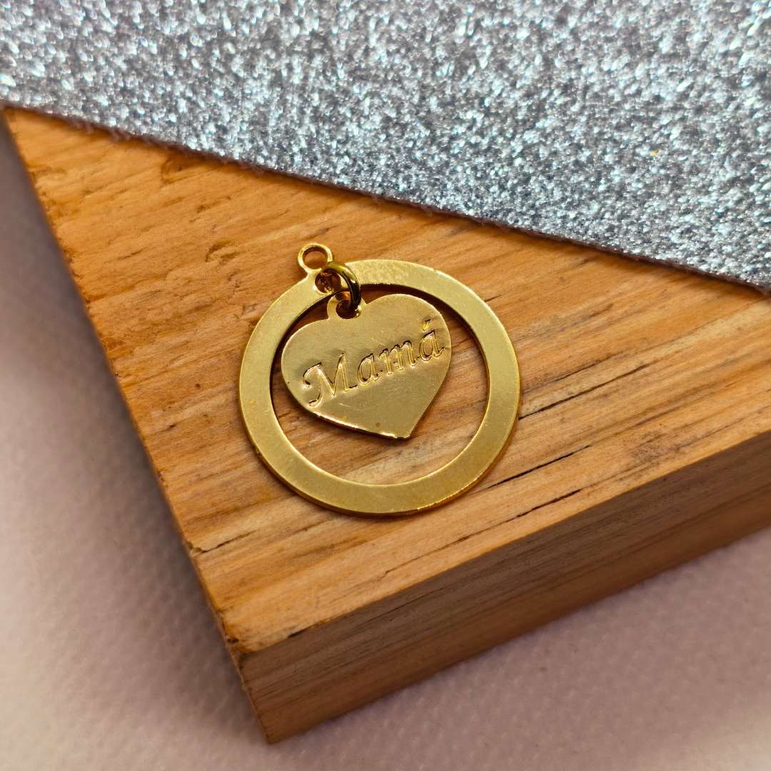 Dije Gold Filled Circular Corazon Mama Colgante 20 mm - Paquete de 1 Unidades