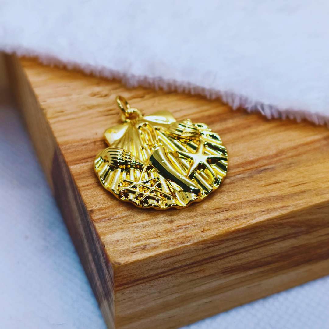Dije Gold Filled Ostra Con Decoracion Marina 25 mm - Paquete de 1 Unidades