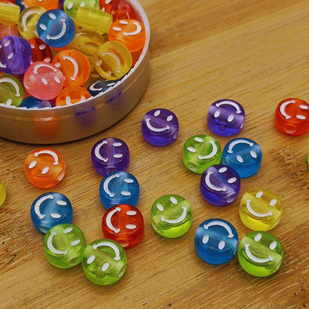 Pasador Acrilico Circular Carita Feliz Trasparente 10 mm - Paquete de 50 Unidades