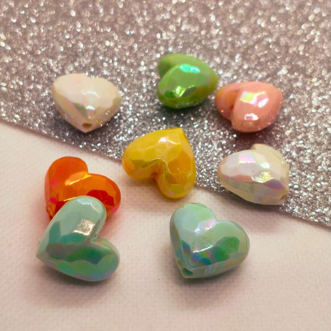 Pasador Acrilico Corazon Facetado 20 mm - Paquete de 8 Unidades