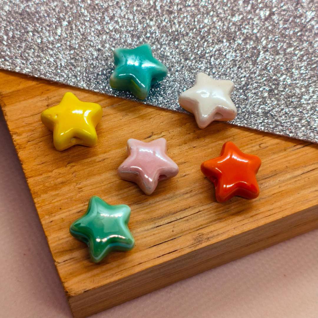 Pasador Ceramica Estrella 15 mm - Paquete de 6 Unidades