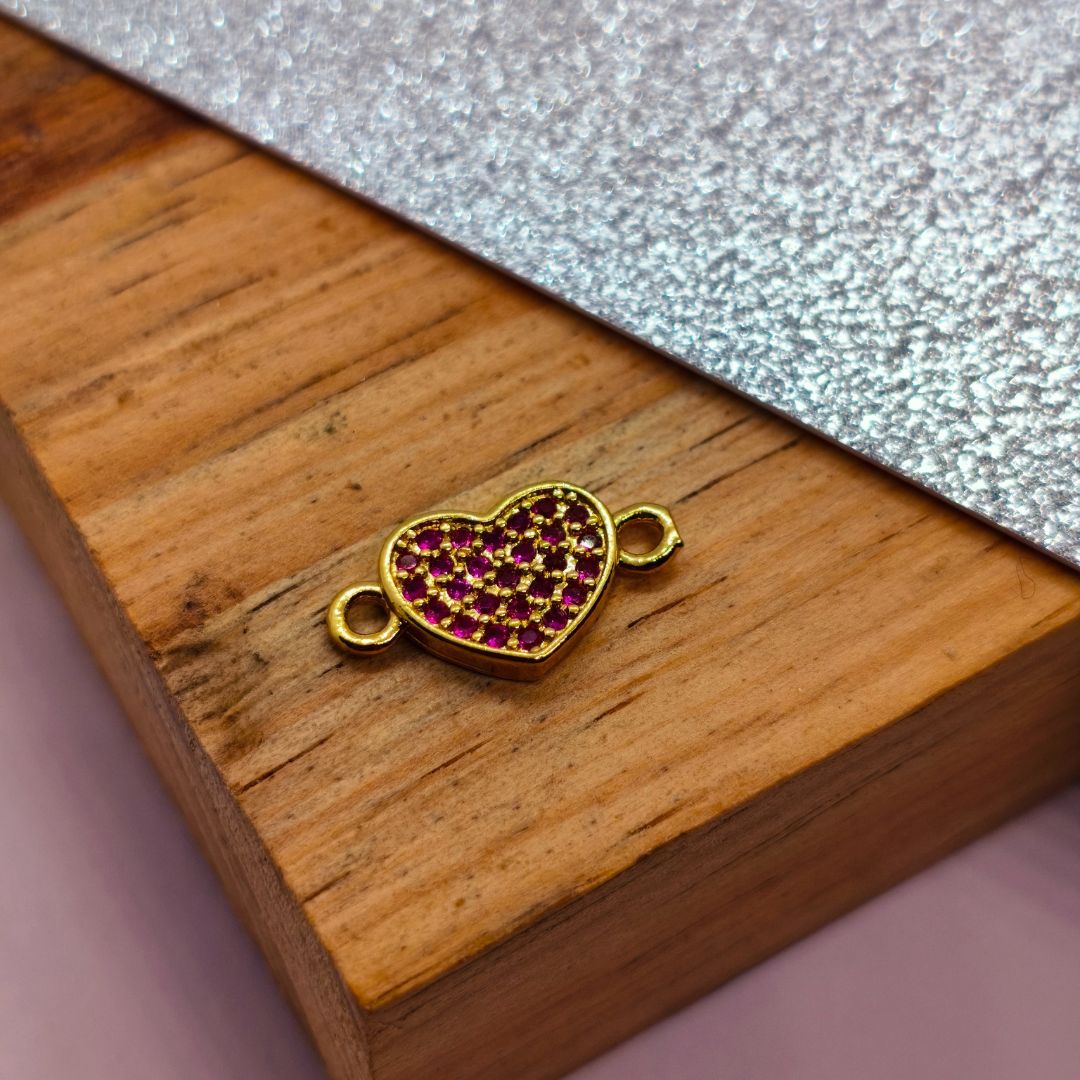 Conector Gold Filled Zircon Corazon 11 mm  -  Paquete de 1 Unidades