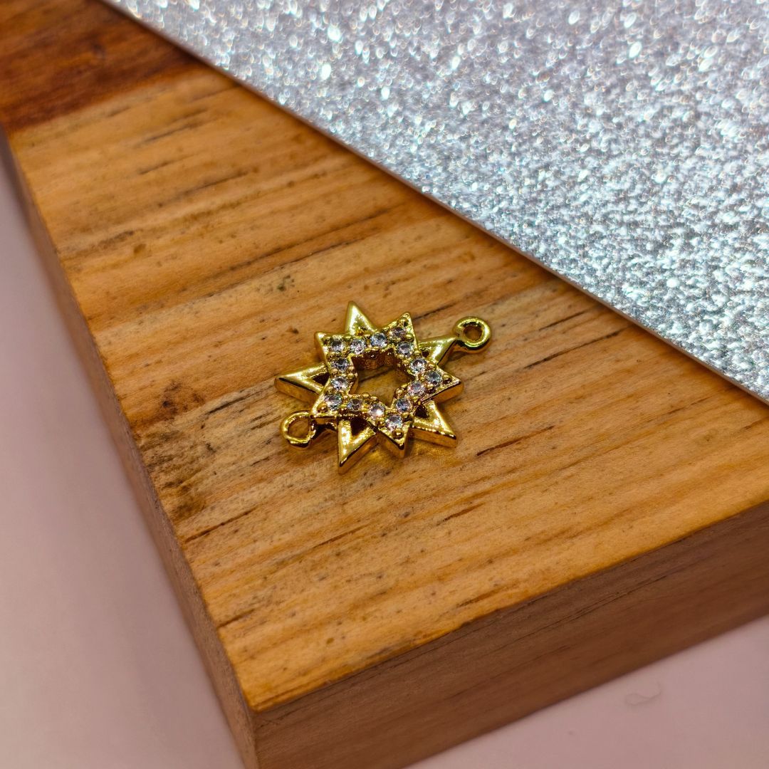 Conector Gold Filled Zircon Estrella Doble 10 mm  -  Paquete de 1 Unidades