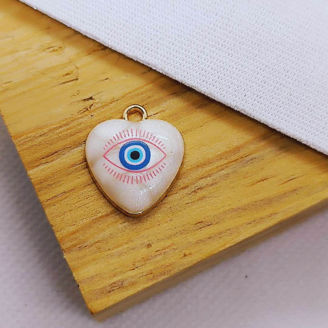 Dije Gold Filled Nacar Corazon Ojo Turco 16 mm  -  Paquete de 1 Unidades