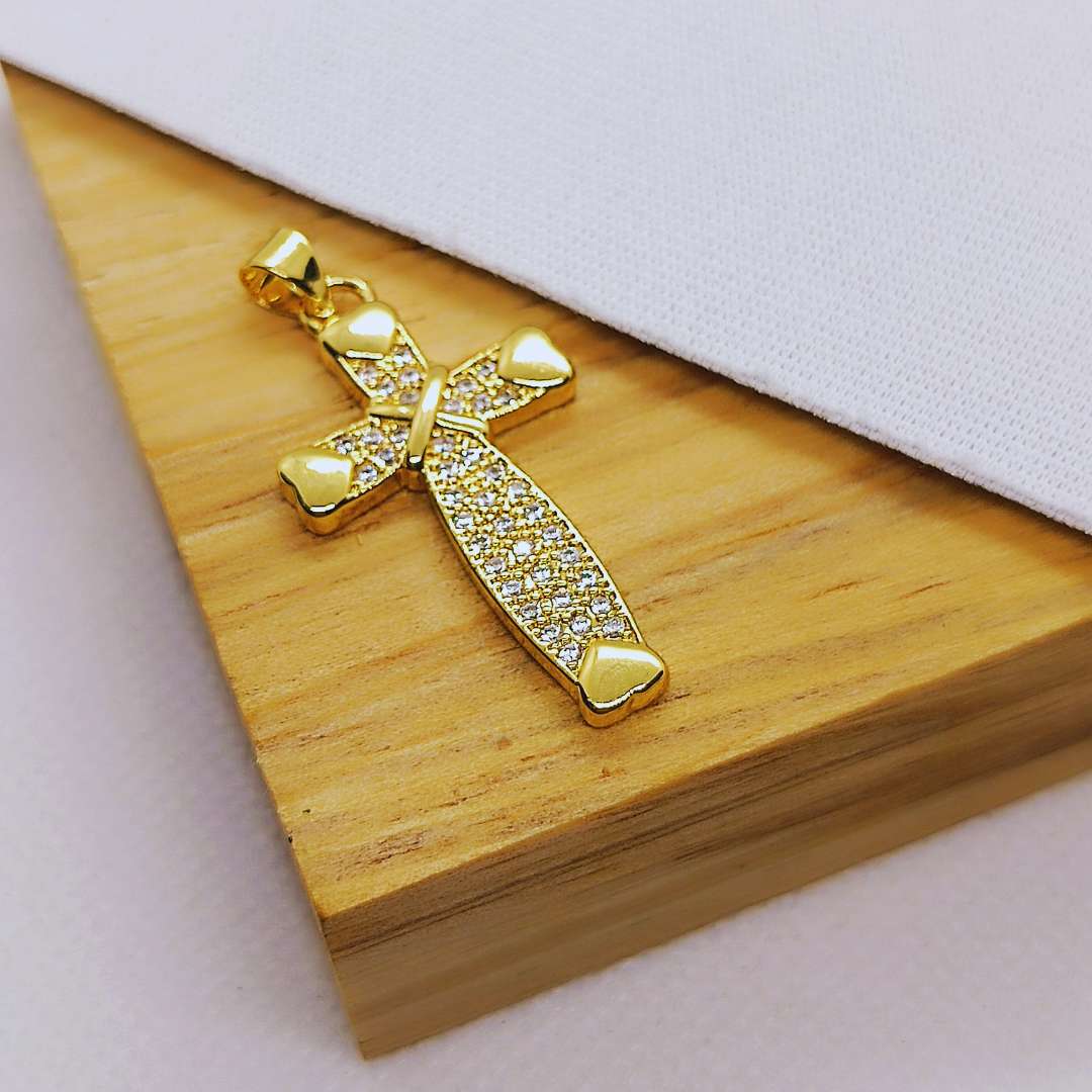 Dije Gold Filled Zircon Cruz Corazones 30 mm  -  Paquete de 1 Unidades