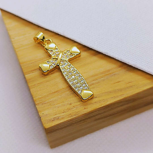 Dije Gold Filled Zircon Cruz Corazones 30 mm  -  Paquete de 1 Unidades