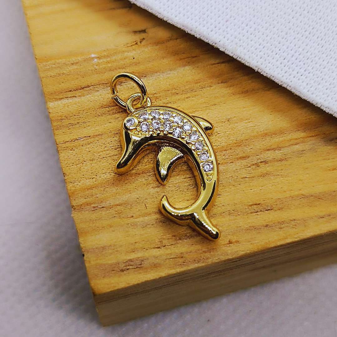 Dije Gold Filled Zircon Delfin 18 mm  -  Paquete de 1 Unidades