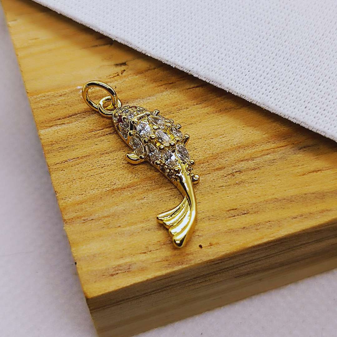 Dije Gold Filled Zircon Pez Nadando 18 mm  -  Paquete de 1 Unidades