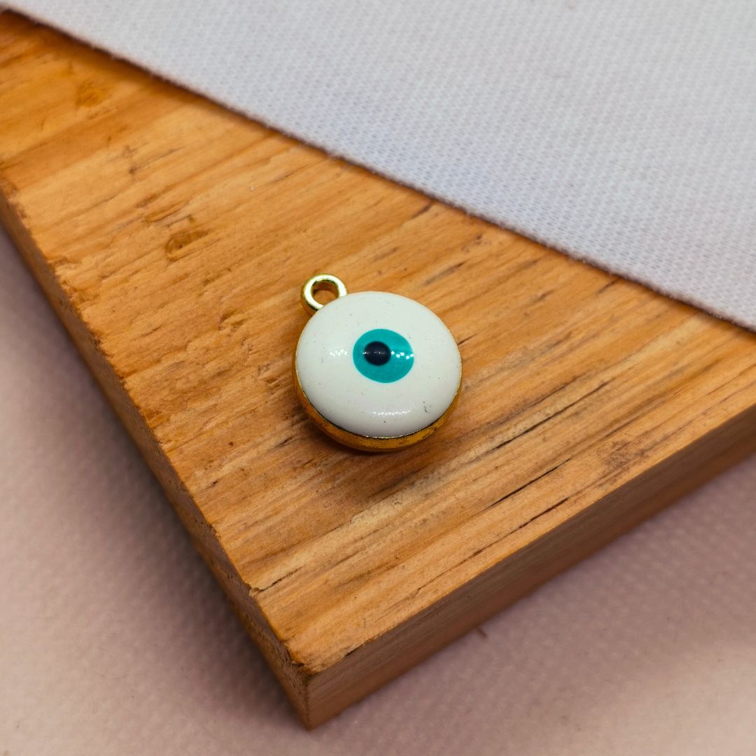 Dije Gold Filled Esmaltado Circular Ojo Turco 15 mm  -  Paquete de 1 Unidades
