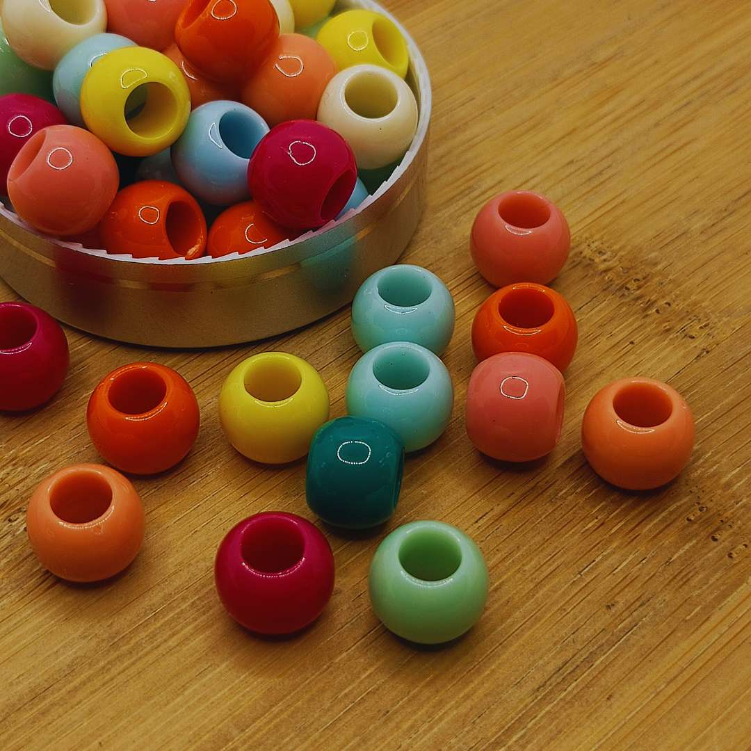 Pasador Acrilico Pony Bead Liso 12 mm  -  Paquete de 50 Unidades