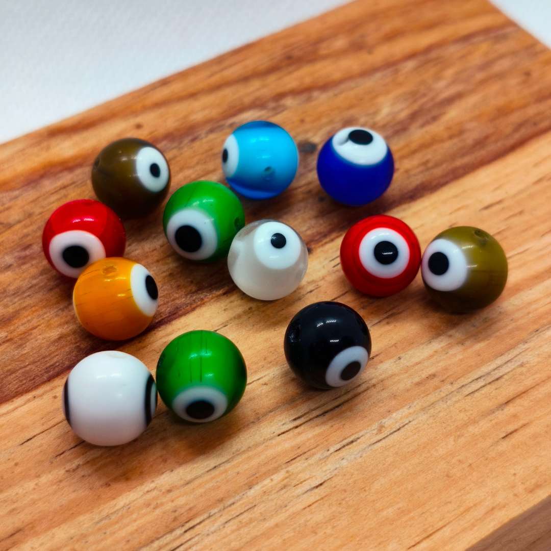 Pasador Acrilico Esfera Ojo Turco 10 mm  -  Paquete de 12 Unidades