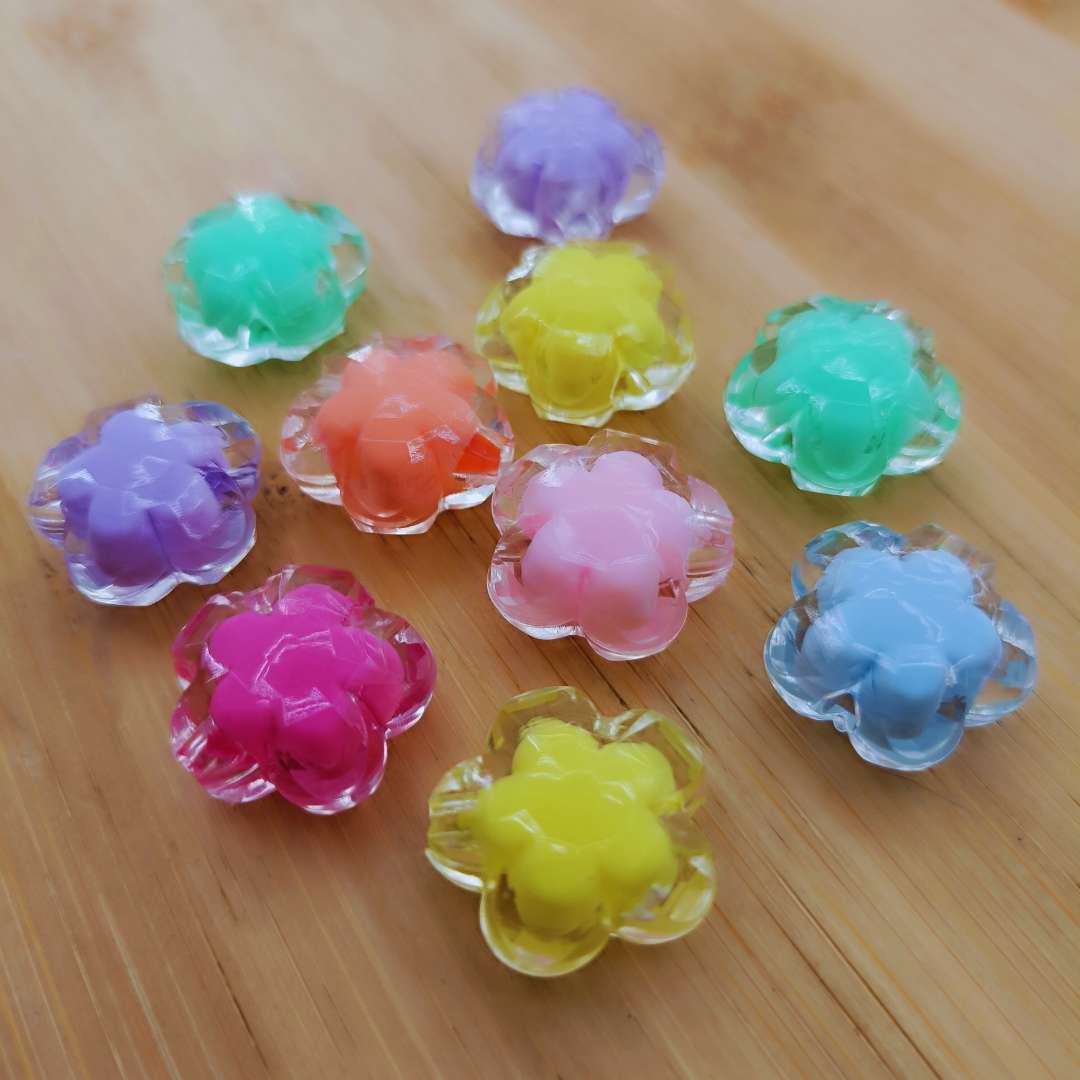 Pasador Acrilico Flor Trasparente 18 mm  -  Paquete de 10 Unidades
