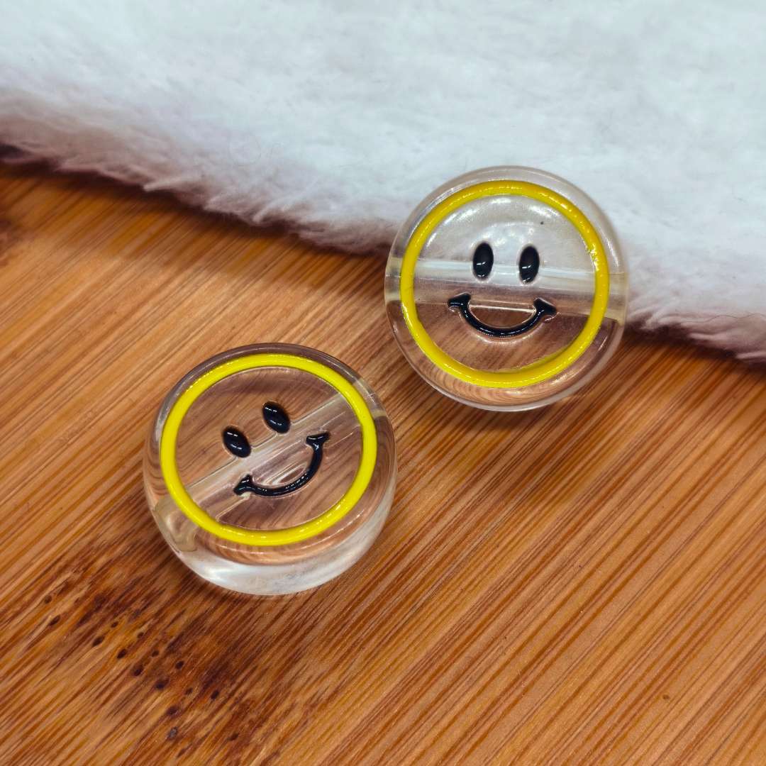 Pasador Acrilico Redondo Carita Feliz Transparente 18 mm  -  Paquete de 1 Unidades