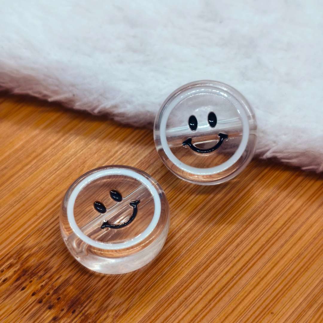 Pasador Acrilico Redondo Carita Feliz Transparente 18 mm  -  Paquete de 1 Unidades