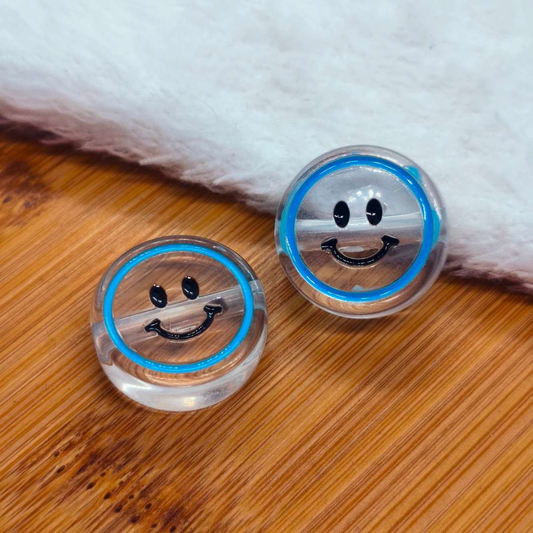 Pasador Acrilico Redondo Carita Feliz Transparente 18 mm  -  Paquete de 1 Unidades