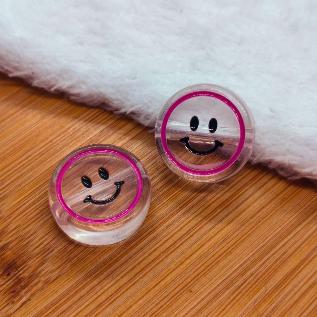 Pasador Acrilico Redondo Carita Feliz Transparente 18 mm  -  Paquete de 1 Unidades