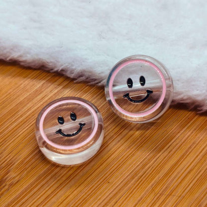 Pasador Acrilico Redondo Carita Feliz Transparente 18 mm  -  Paquete de 1 Unidades