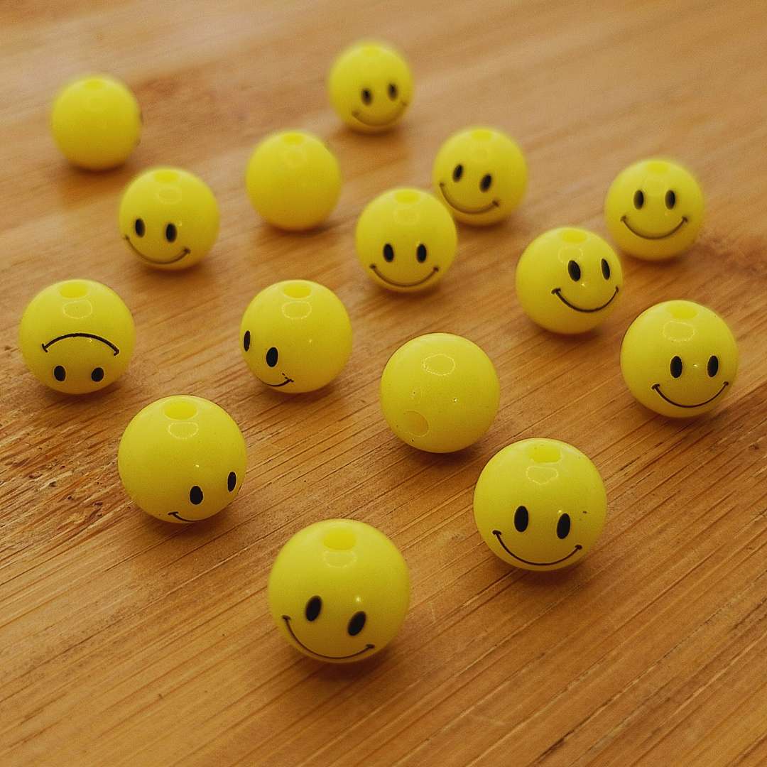 Pasador Acrilico Esfera Emojis 10 mm  -  Paquete de 14 Unidades