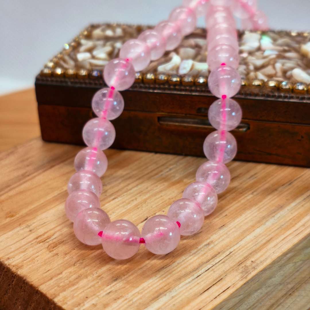 Piedra Cuarzo Rosado Esfera Rosado 08 mm  -  Tira de 46 Unidades