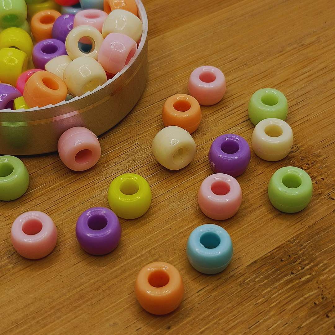 Pasador Acrilico Pony Bead 08 mm  -  Paquete de 50 Unidades