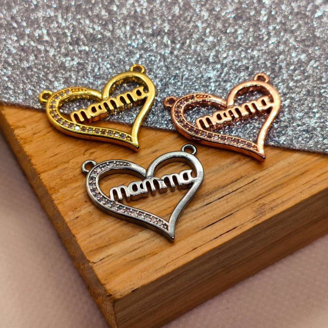 Dije Rodio Corazon Mama 28 mm  -  Paquete de 1 Unidades